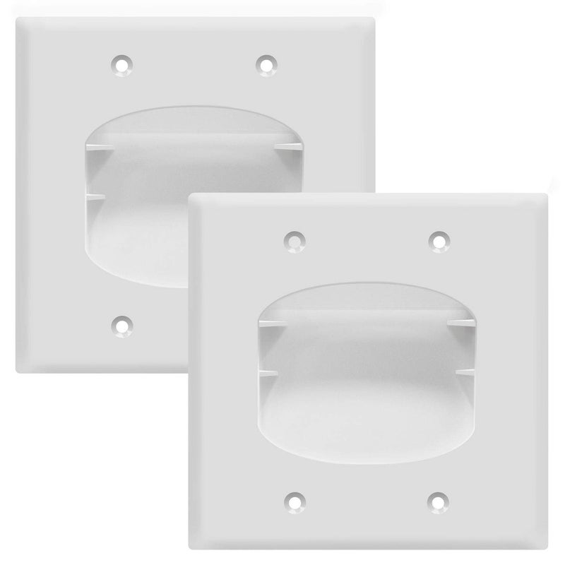 TOPGREENER Recessed Low Voltage Cable Wall Plate for Home Theaters, Size 2-Gang 4.50" x 4.50", Polycarbonate Thermoplastic, TG8882-2PCS, White (2 Pack) - Image 1